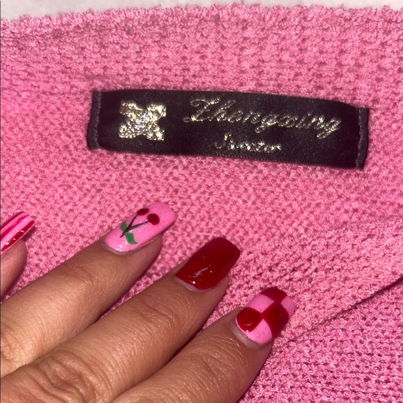 Pink and Brown Knit Sweater with Geometric Design - Picture 3 of 6